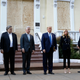 From left: Defense Secretary Mark Esper, Attorney General William Barr, White House national security adviser Robert O’Brien, President Donald Trump, White House press secretary Kayleigh McEnany, and White House chief of staff Mark Meadows, on June 1, 2020